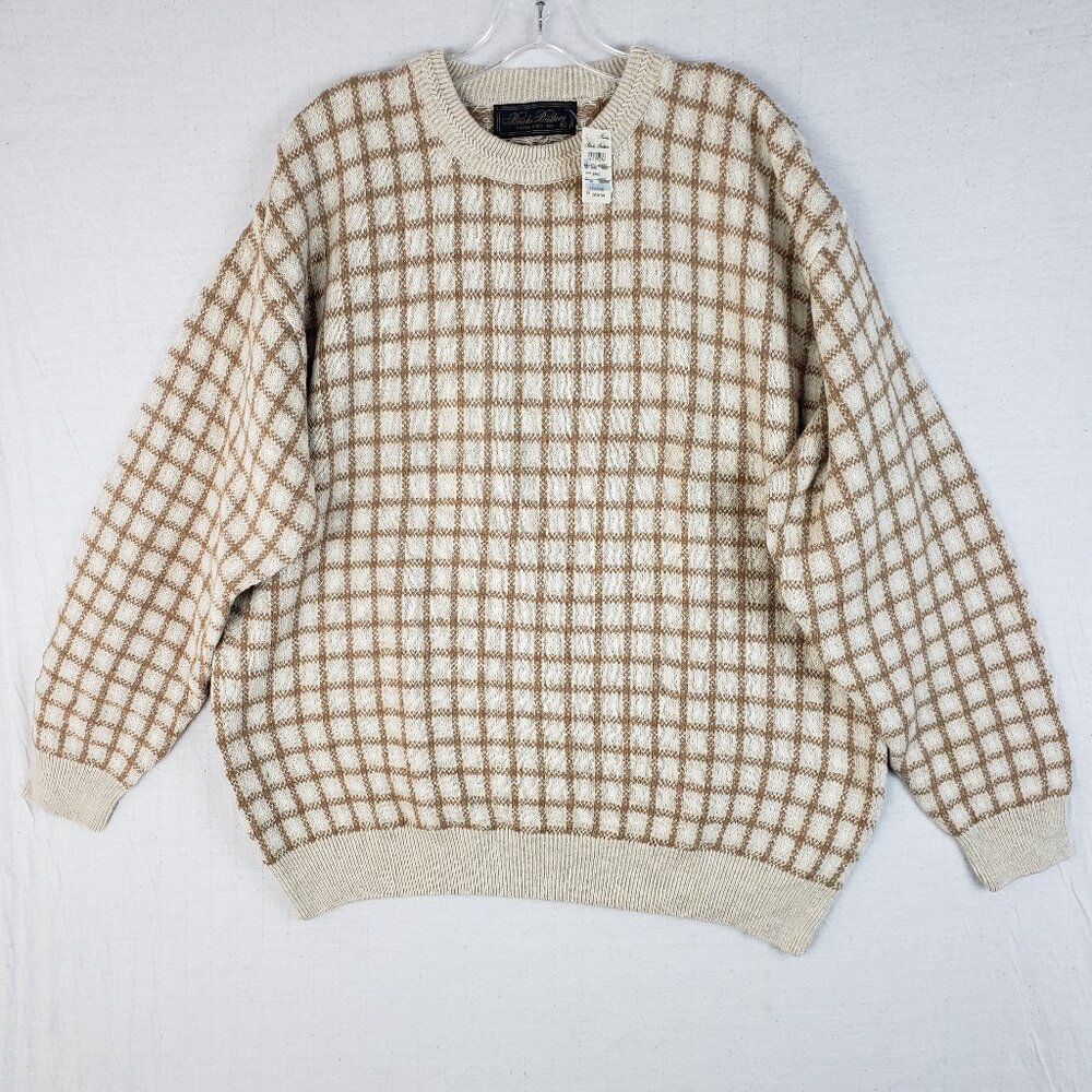 Vintage Brooks Brothers Plaid Dead Stock Cotton Linen Windowpane Sweater - Picture 2 of 12